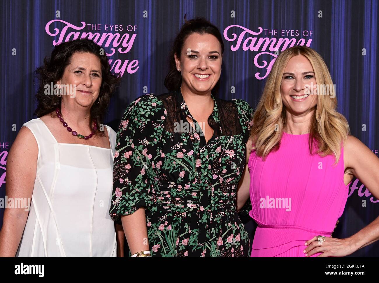 New York City, September 14, 2021. Producers  Gigi Pritzker, Kelly Carmichael, Rachel Shane during The Eyes of Tammy Faye New York Premiere, held at the SVA Theatre in New York City, Tuesday, September 14, 2021. Photo by Jennifer Graylock-Graylock.com 917-519-7666 Stock Photo
