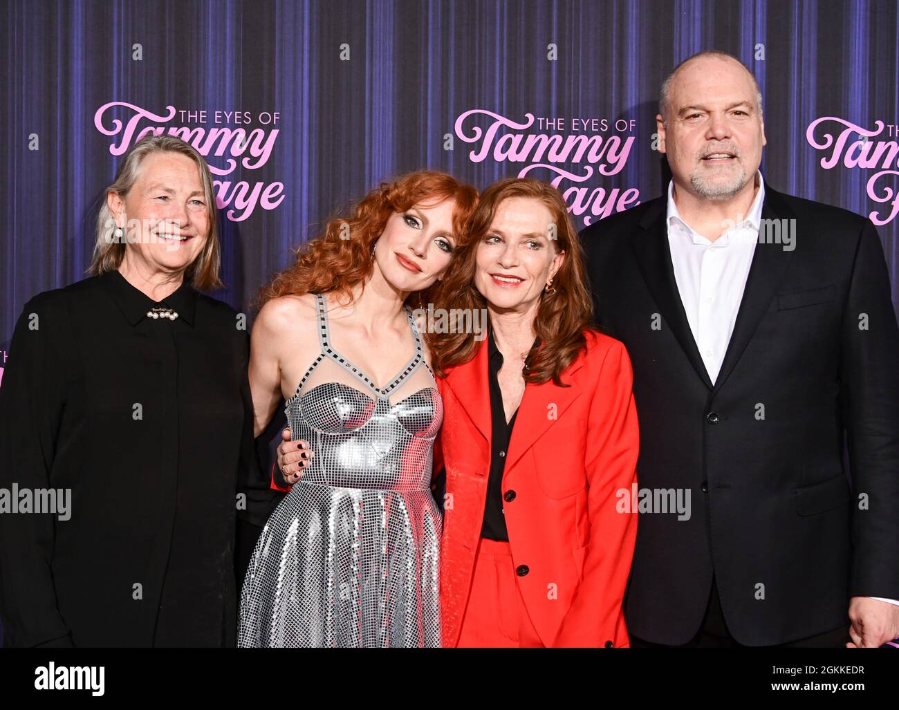 New York City, September 14, 2021. Cherry Jones, Jessica Chastain, Isabelle Huppert, Vincent D'Onofrio during The Eyes of Tammy Faye New York Premiere, held at the SVA Theatre in New York City, Tuesday, September 14, 2021. Photo by Jennifer Graylock-Graylock.com 917-519-7666 Stock Photo