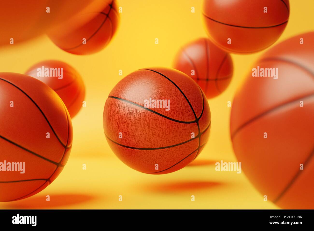 3d illustration of basketball balls. A lot of orange basketball balls