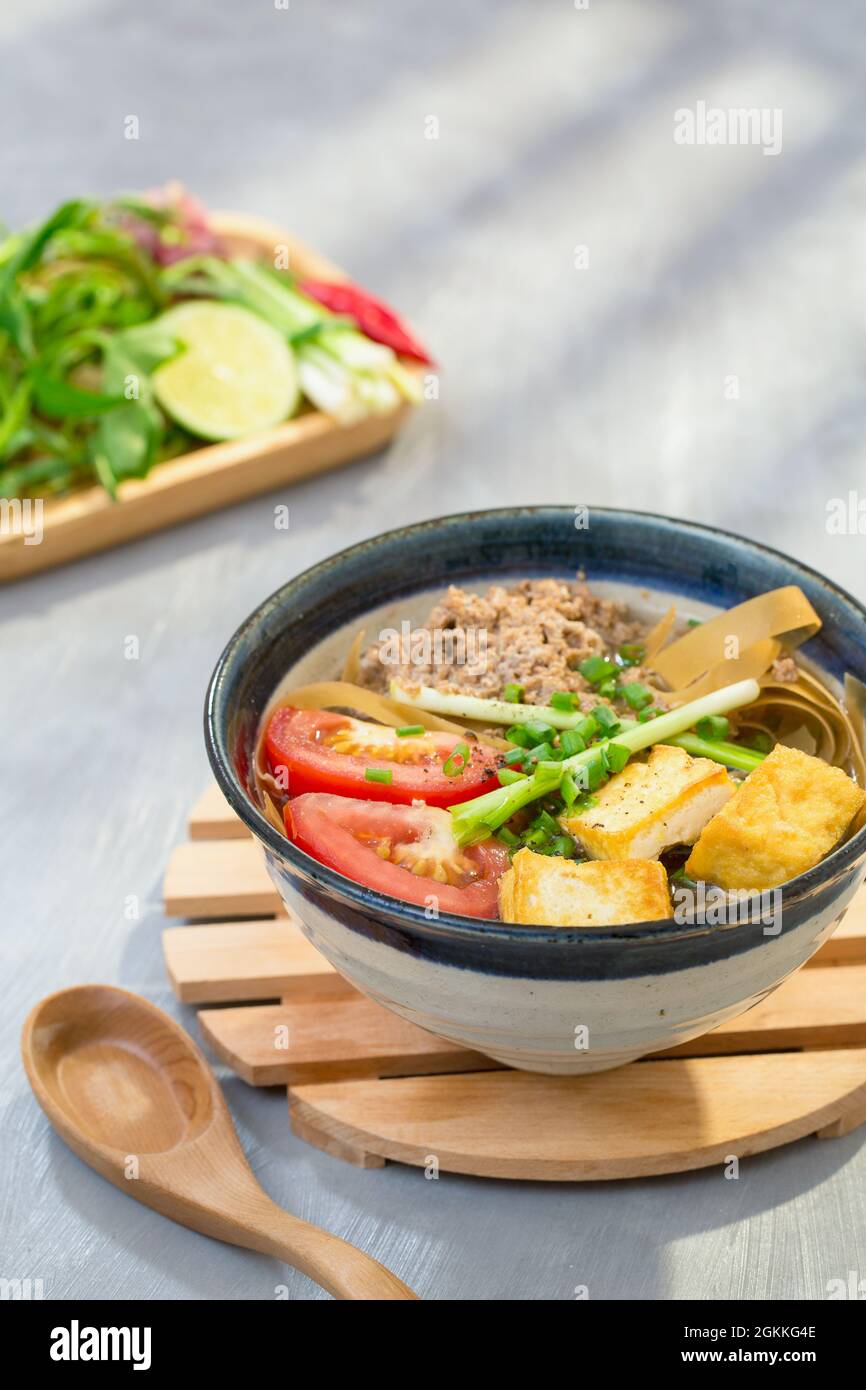 The crab noodle soup or another name Banh Da Cua, is a traditional