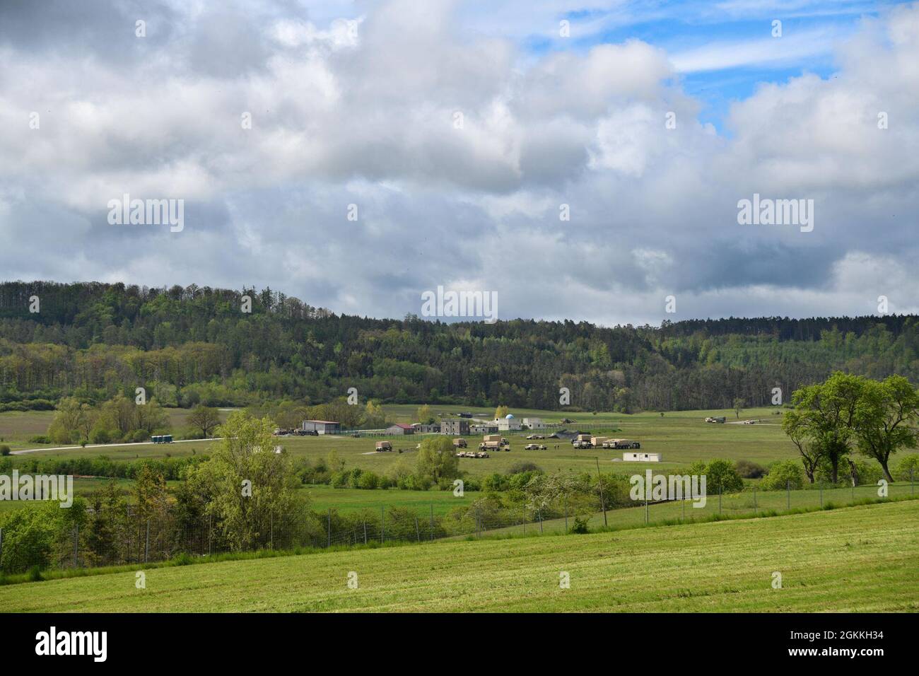 U.S. Soldiers with 601st Aviation Support Battalion, 1st Combat Aviation Brigade, 1st Infantry Division conduct field readiness exercise at Oberdachstetten Training Area, Ansbach, Germany, May 17, 2021. Stock Photo