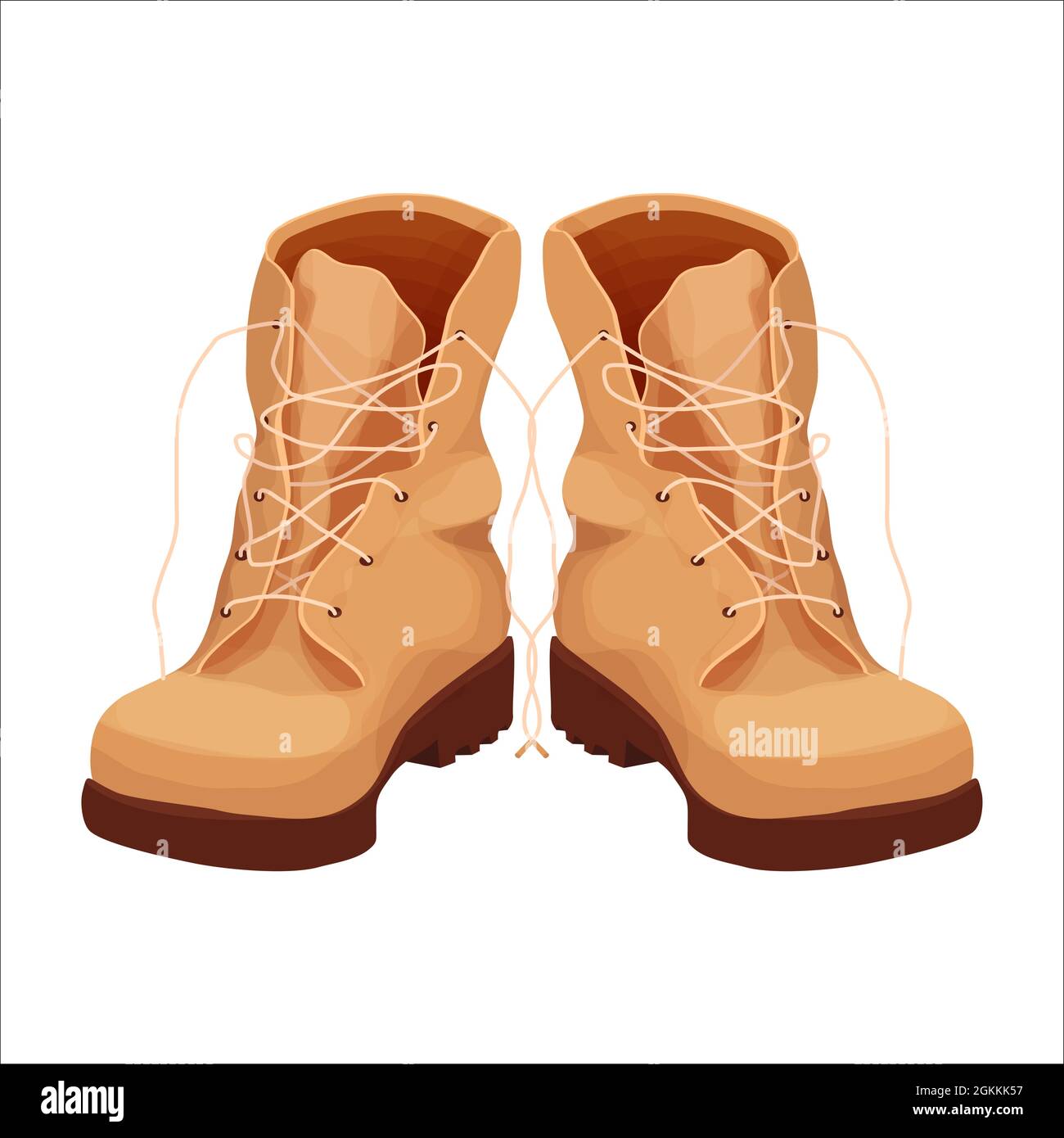 Pair of military boots, mountain travel shoes in cartoon style isolated on  white background. Autumn casual leather footwear. Vector illustration Stock  Vector Image & Art - Alamy