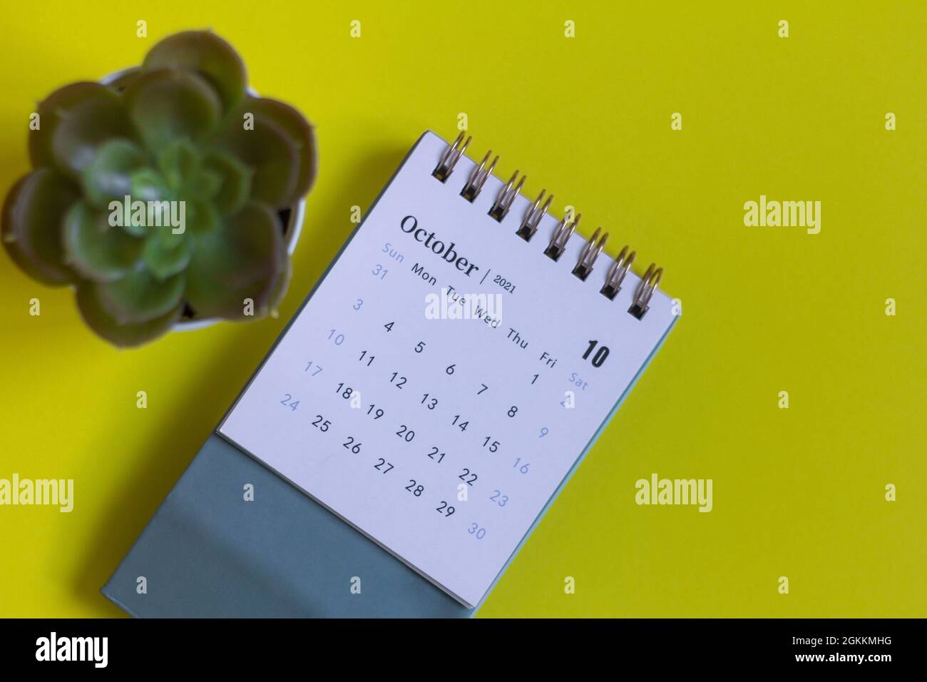 Calendar with tearoff sheets for October 2021. A desktop calendar for