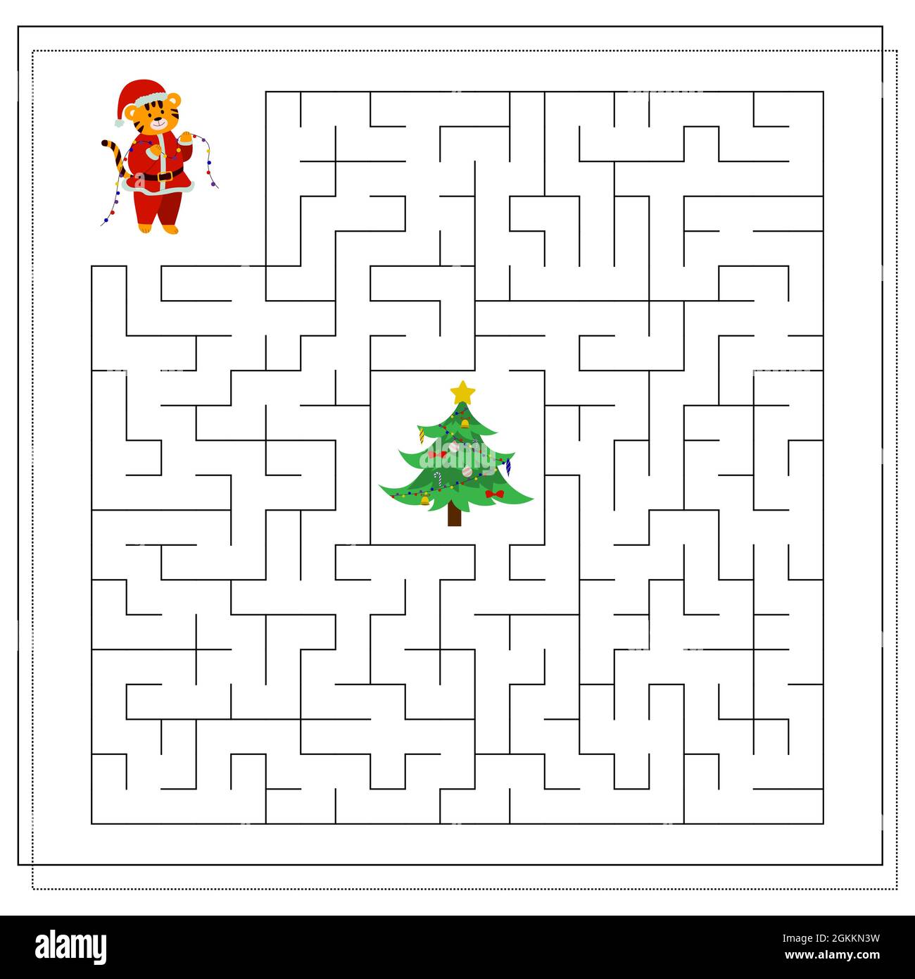 A logical game for children. Complete the maze. A tiger in the new year ...