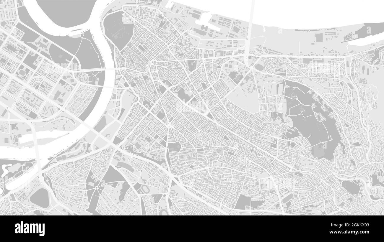 White and light grey Belgrade City area vector background map, streets and water cartography illustration. Widescreen proportion, digital flat design Stock Vector