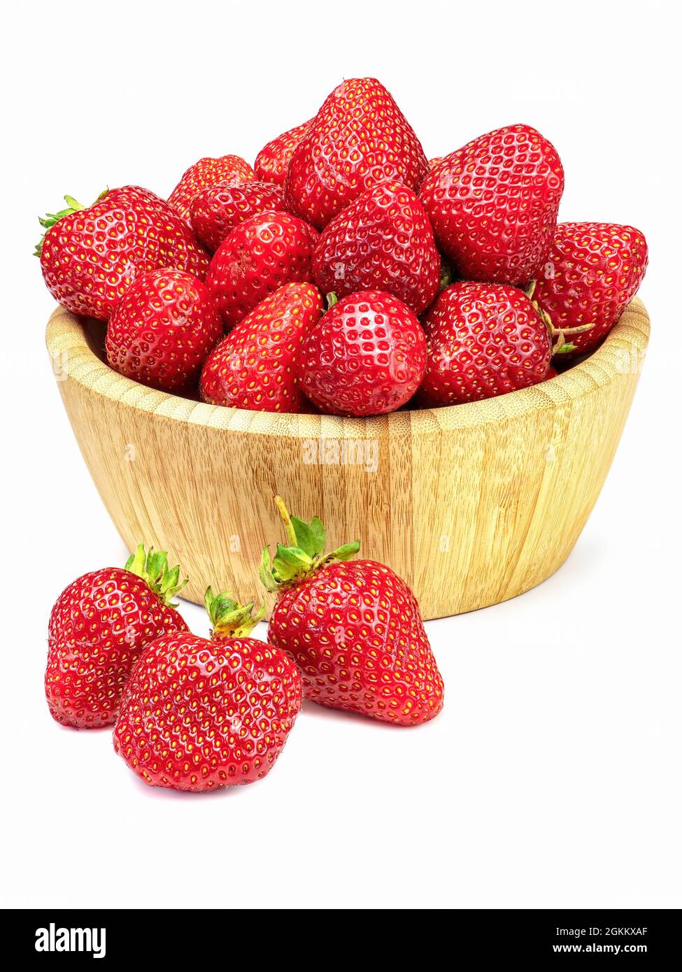 Fresh strawberries in wooden bowl isolated on white background Stock ...