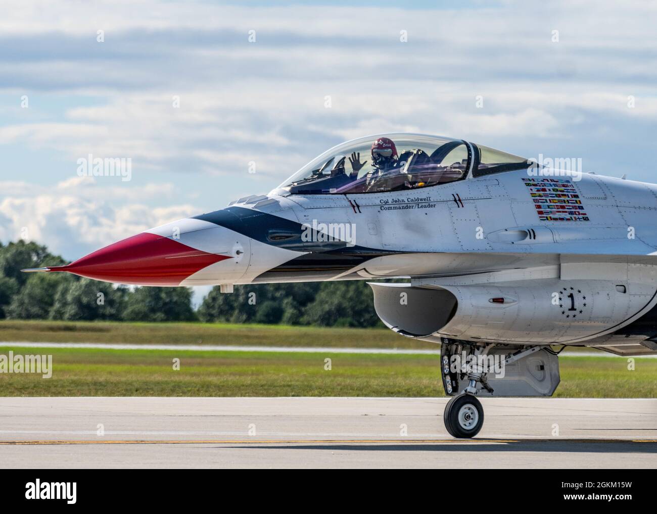 The United States Air Force Air Demonstration Squadron 'Thunderbirds' run through a practice demonstration at Pease Air National Guard Base September 10, 2021 in Portsmouth, New Hampshire. this was the team's first performance in Pease since 2012. (U.S. Air Force photo by Tech. Sgt. Nicolas Myers) Stock Photo