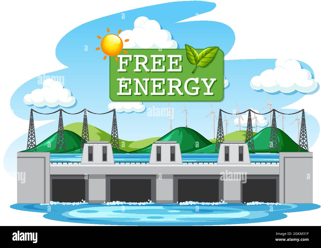 Hydro Power Plants generate electricity with free energy banner ...