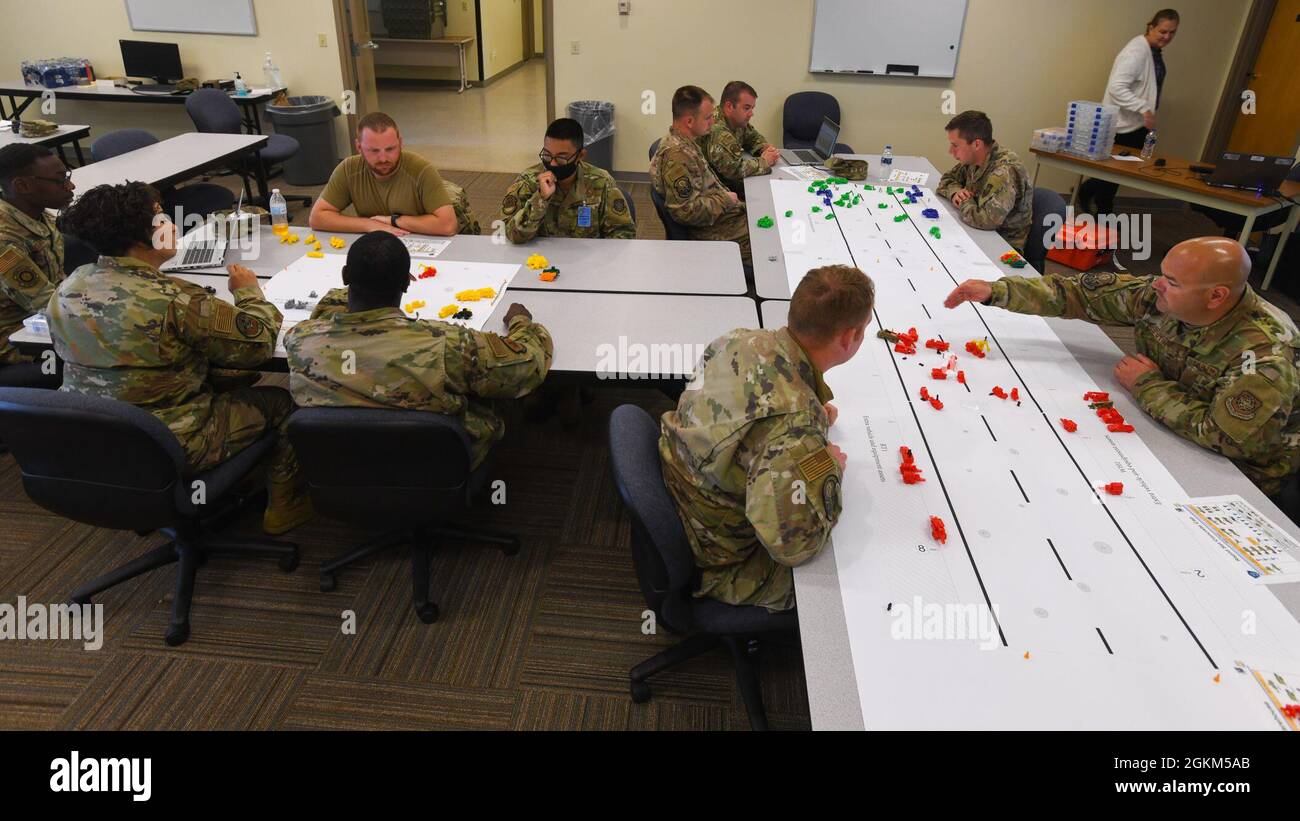 Civil engineering Airmen are introduced to a replica of a damaged