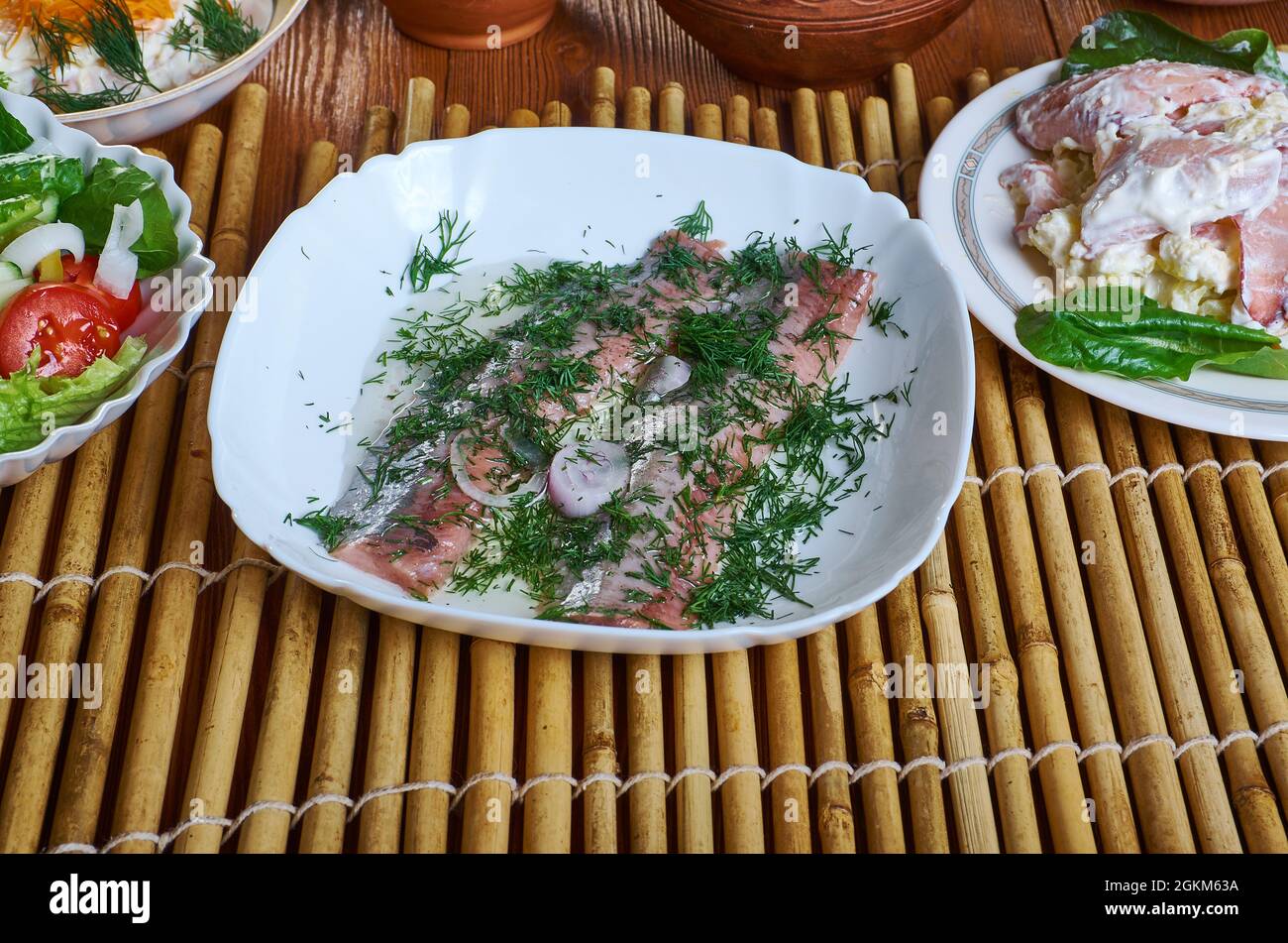 Acciughe al verde - anchovies with green sauce  from Piedmont. Stock Photo