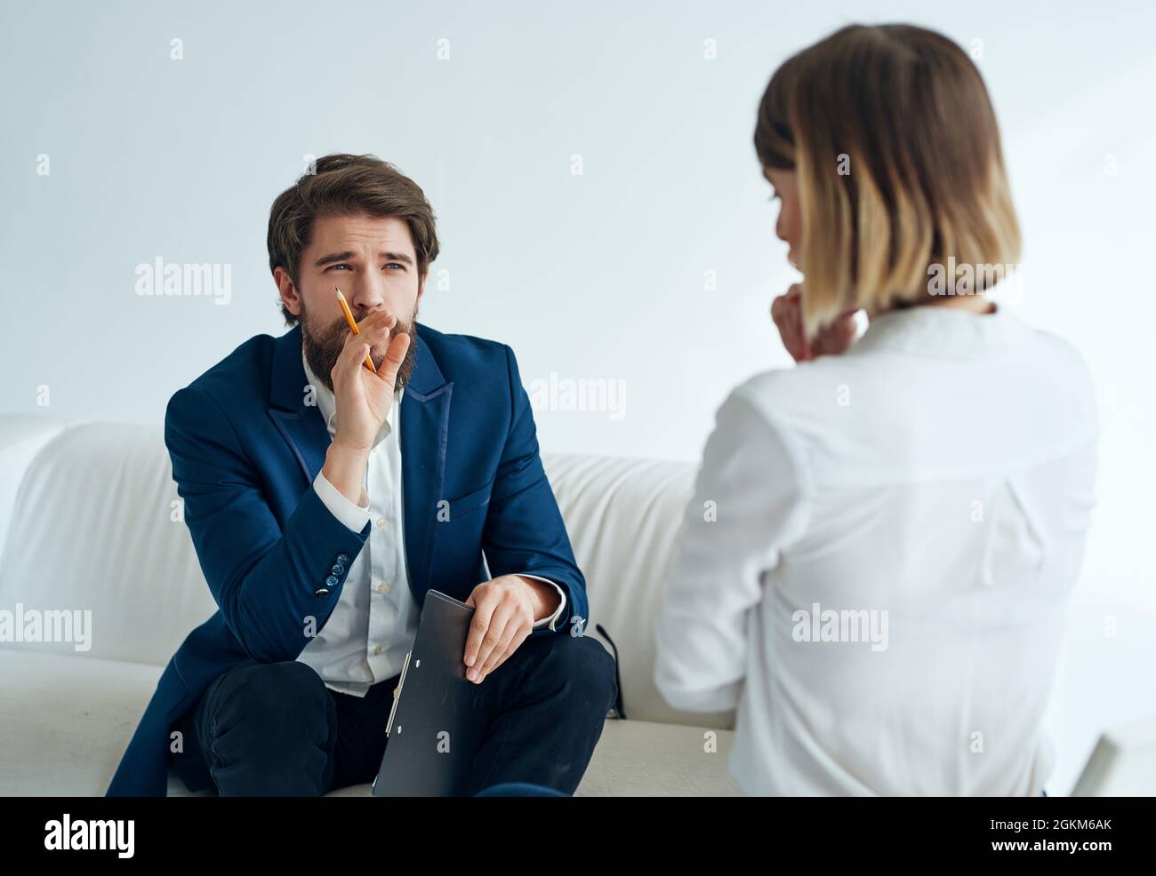 male psychologist next to the patient diagnosis psychotherapy analysis research Stock Photo Alamy