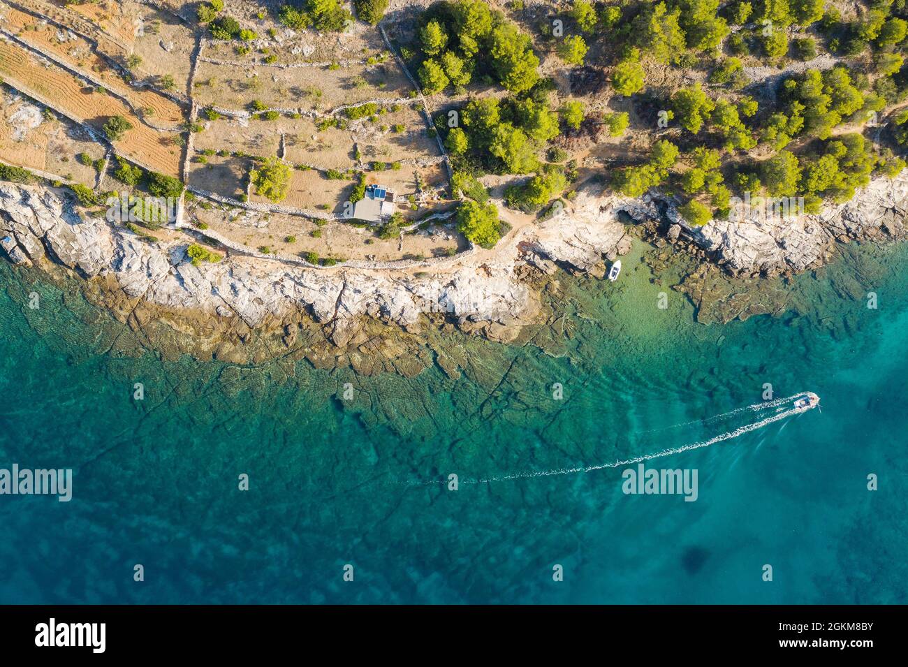 Adriatic coastline in Croatia, Murter island. Overhead view from drone. Stock Photo