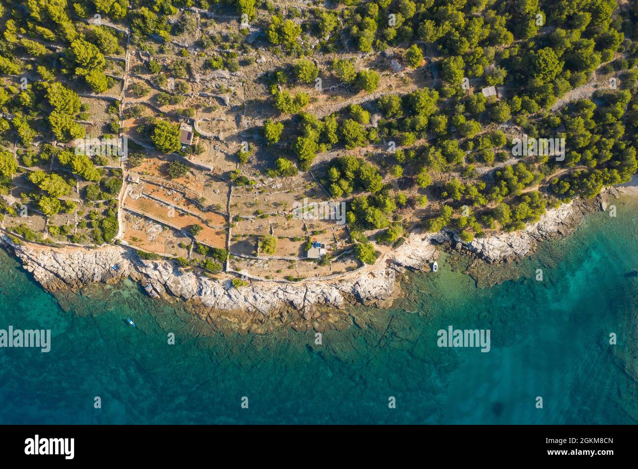 Adriatic coastline in Croatia, Murter island. Overhead view from drone. Stock Photo