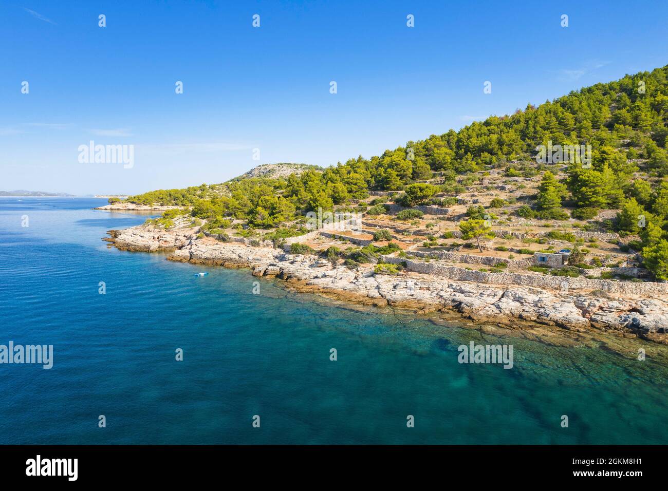 Shore of Murter island archipelago, aerial view, Dalmatia, Croatia Stock Photo
