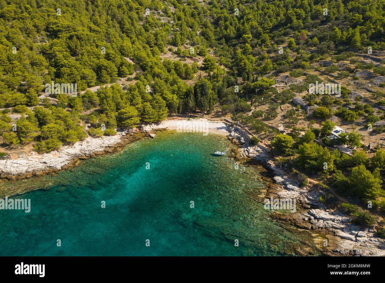 Beautiful bay and beach on Murter island, aerial view, Dalmatia, Croatia Stock Photo