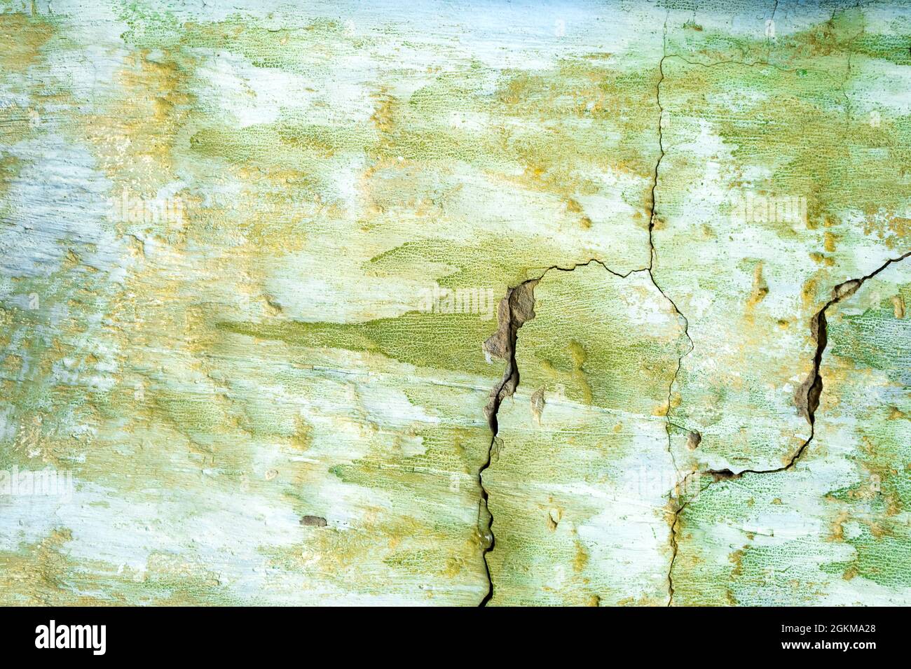 Green painted damaged grunge wall background or texture Stock Photo