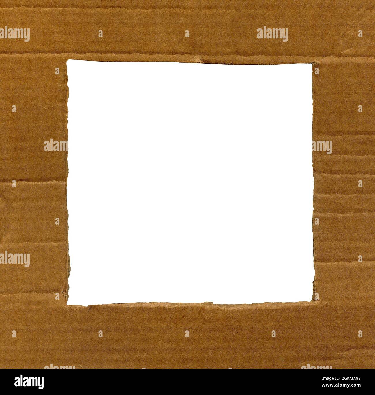 Textured cardboard frame with rough torn edges isolated over white