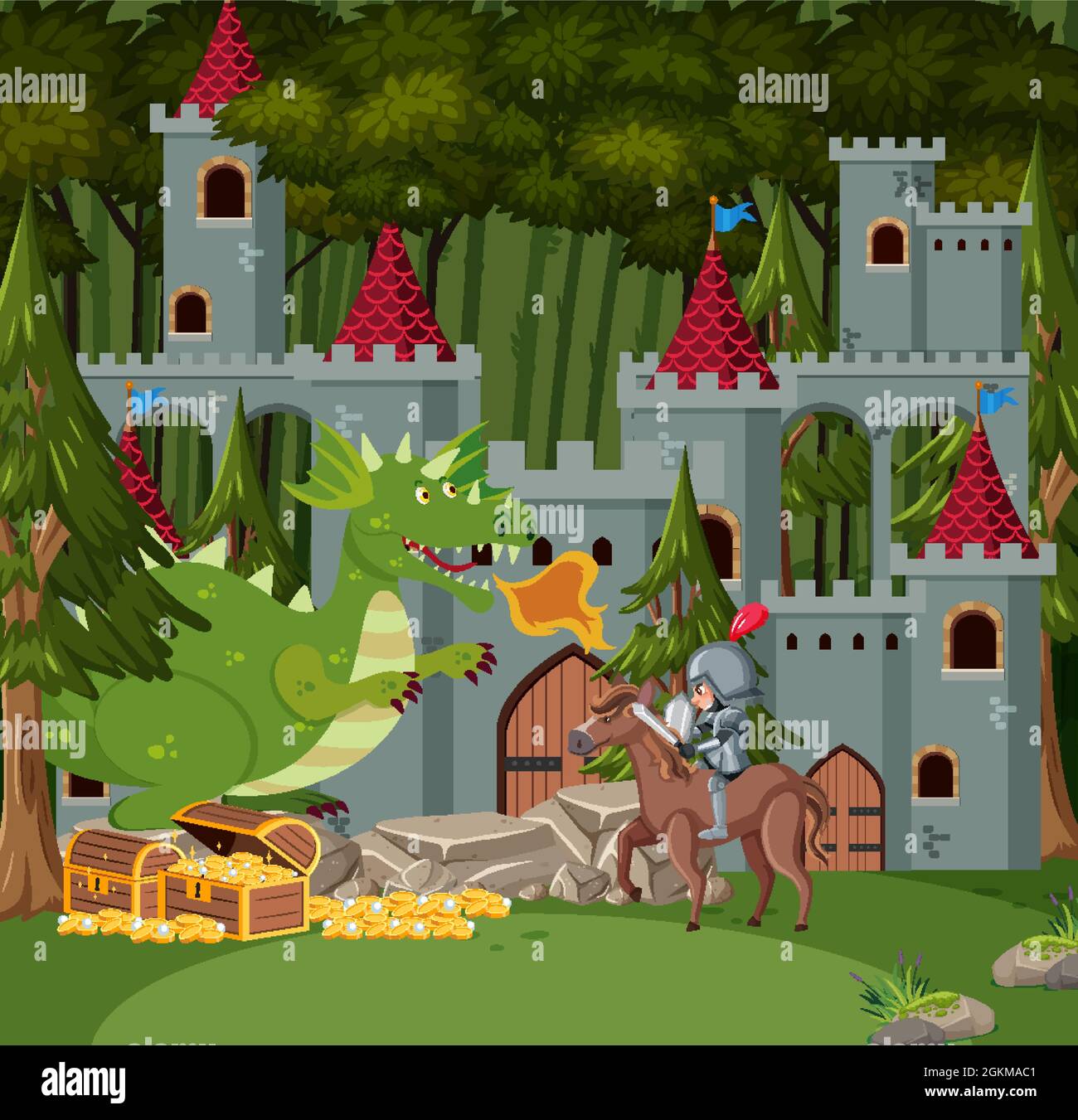 Knights in front of castle illustration Stock Vector Image & Art - Alamy