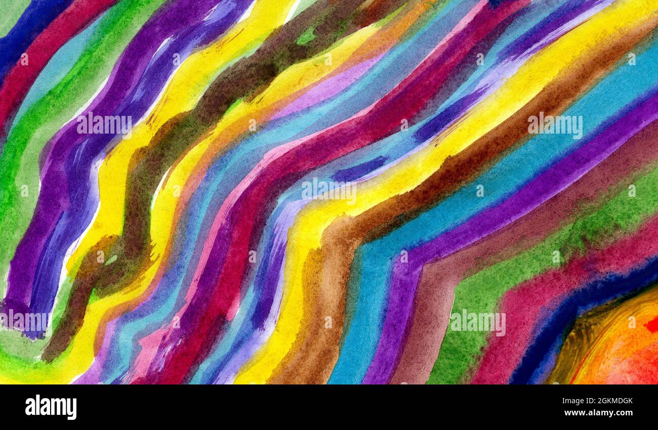 Abstract wavy watercolor gouache textured brush strokes background on paper. Closeup Stock Photo
