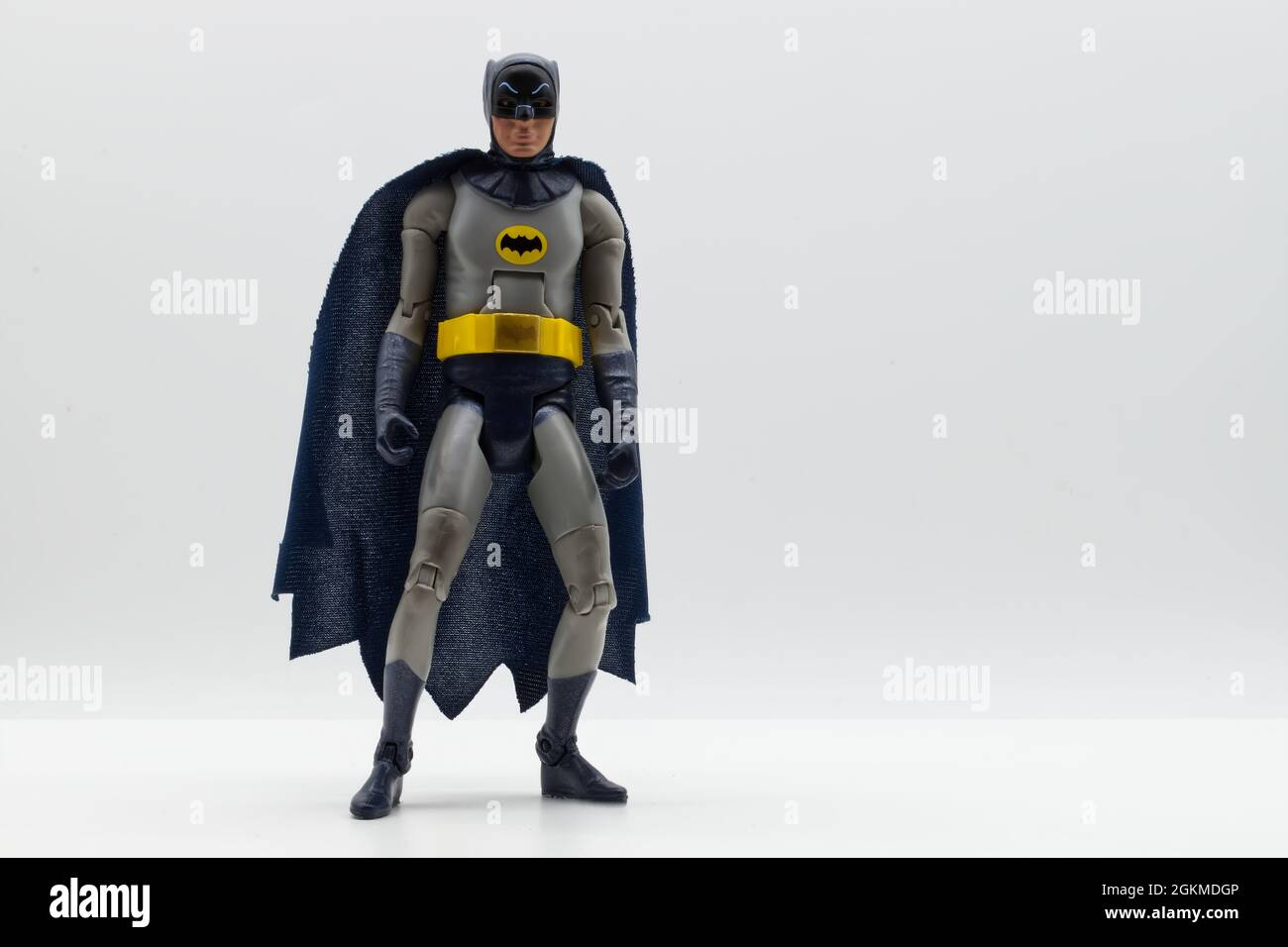 Batman tv series action figure isolated on white background. Batman from DC comics. Stock Photo