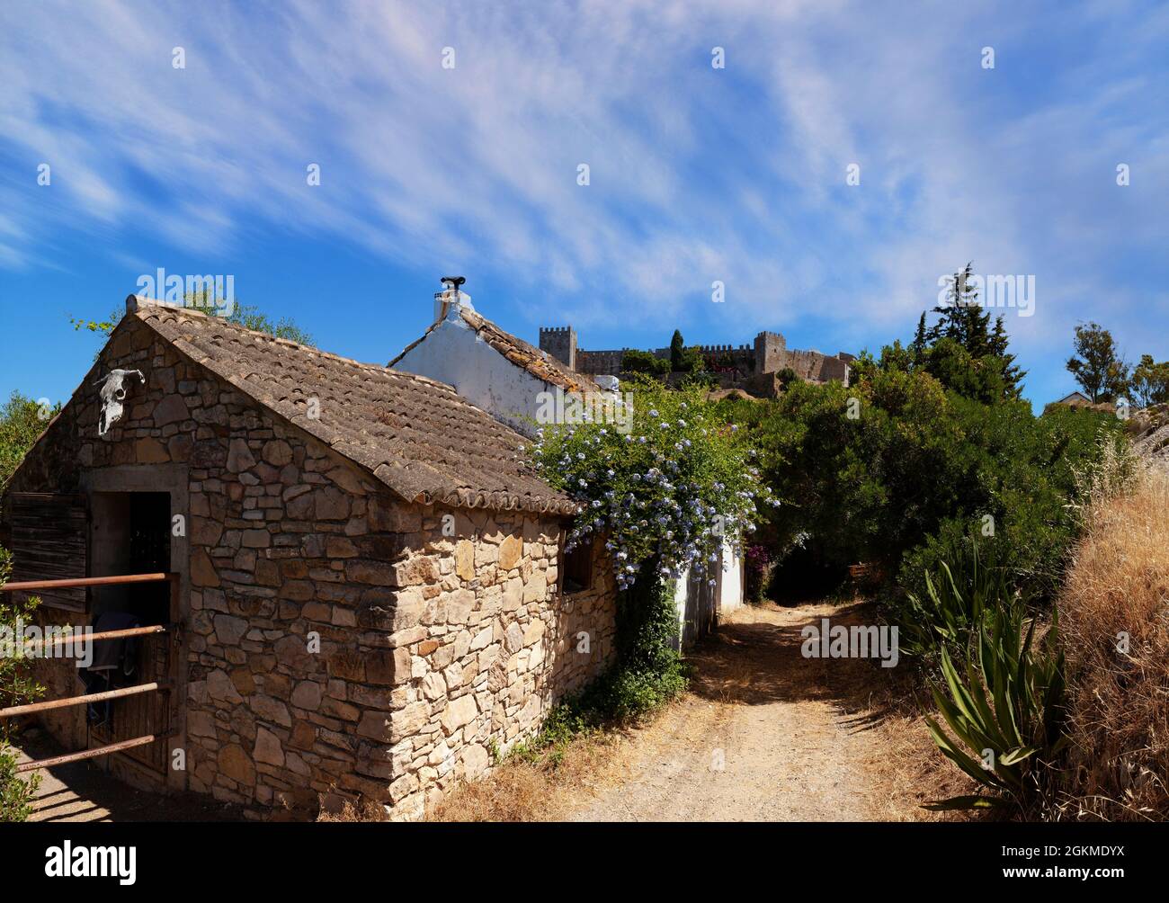 The walled hilltop village of Castellar de la Frontera in Cadiz Province, Andalucia, Spain is located in a preserved Moorish-Christian fortress. Stock Photo