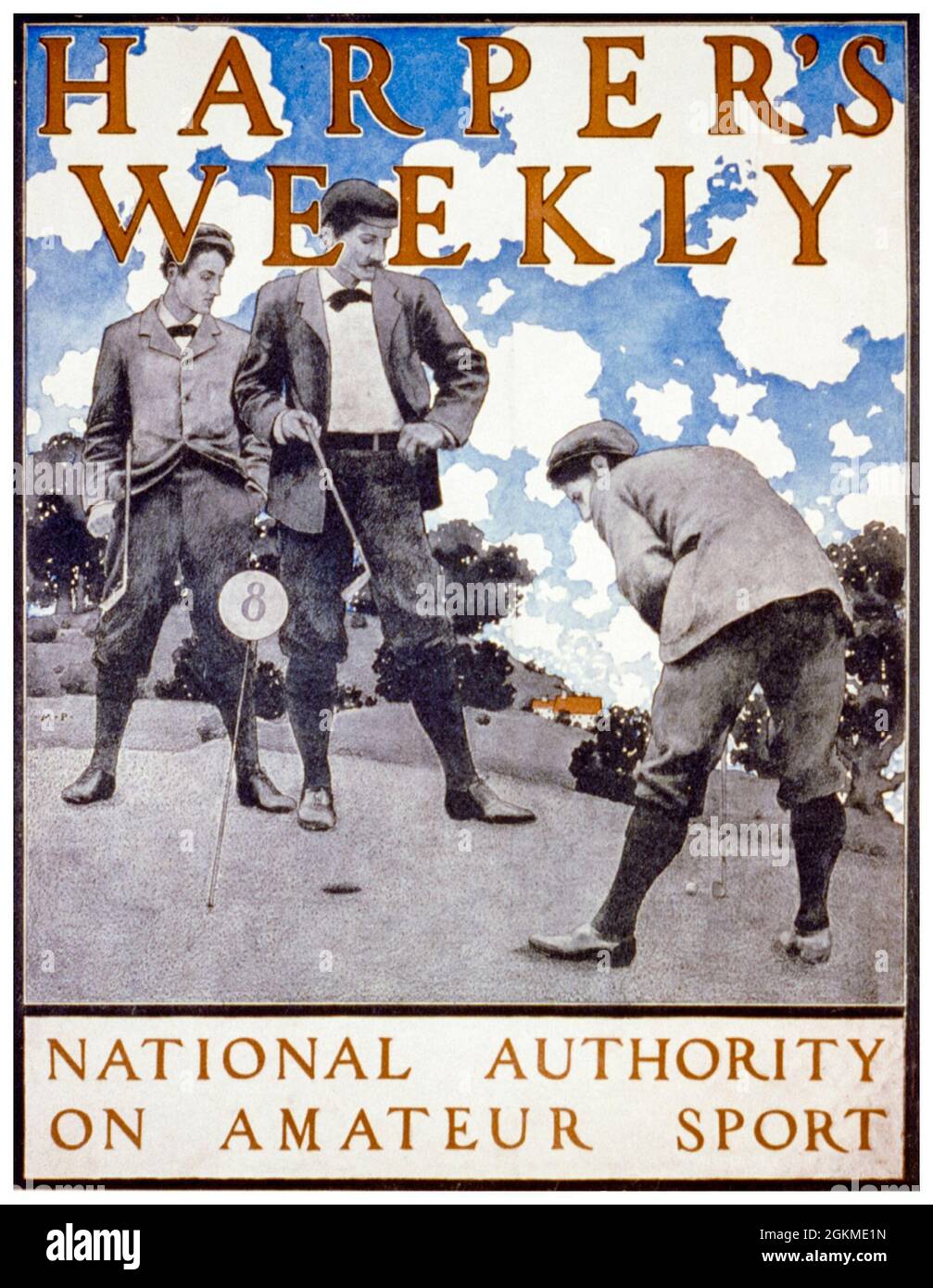 Maxfield Parrish, Harper's Weekly, National authority on amateur sport, (golf), poster, 1890-1899 Stock Photo