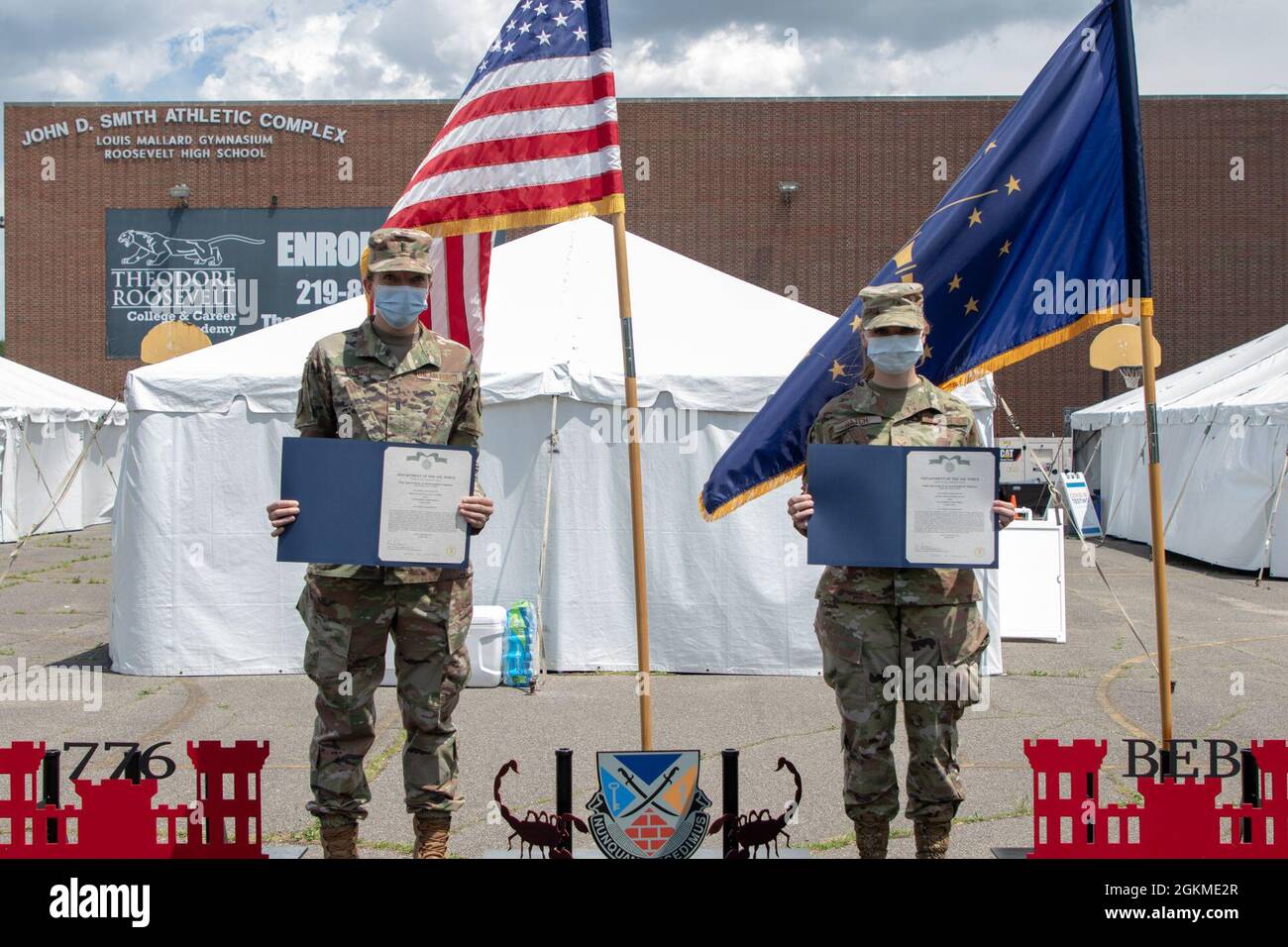 U.S. Air Force 1st Lt. Sagan Barber, left, a Wisner, Nebraska native