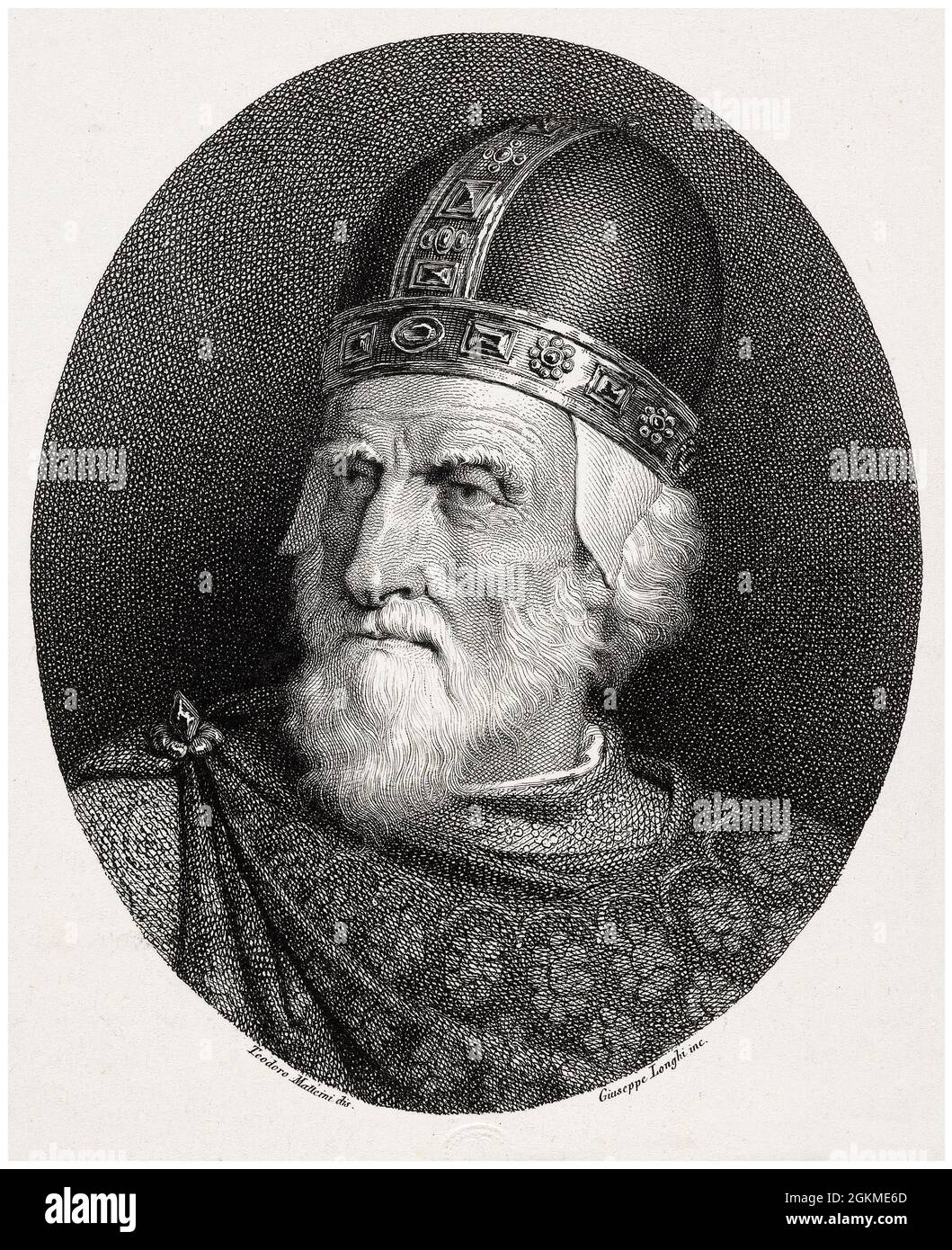 Charlemagne (748-814), King of the Franks and the Lombards, Emperor of Rome, wearing a crown - portrait engraving by Giuseppe Longhi & Theodoro Matteini, 1780-1831 Stock Photo