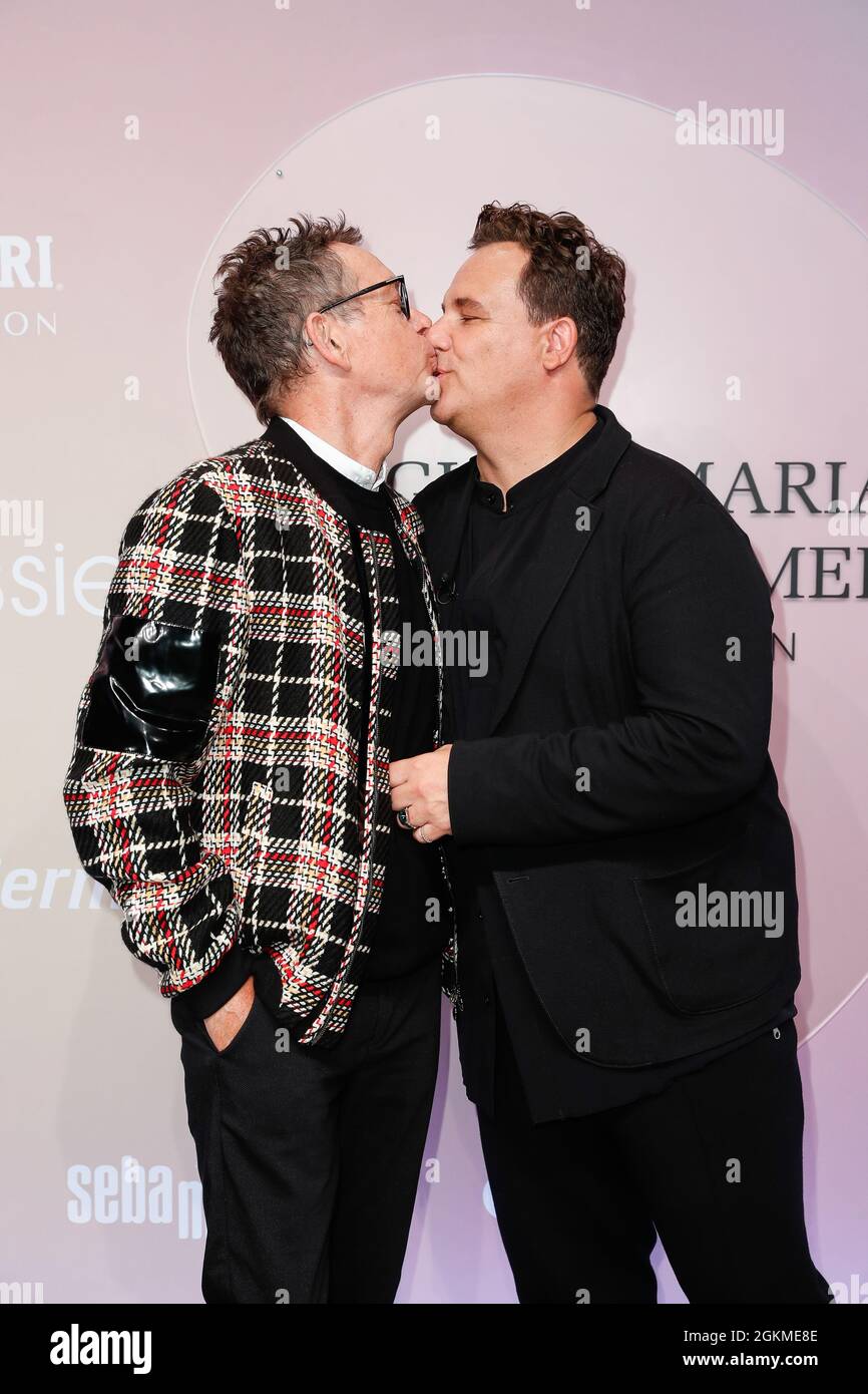 Berlin, Germany. 14th Sep, 2021. Frank Mutters (l) and husband Guido Maria Kretschmer arrive at the Guido Maria Kretschmer show at Kraftwerk. About You, or Re-Fashion Week, has been part of Berlin Fashion Week since 2021. About You Fashion Week runs from 11 to 15 September 2021. Credit: Gerald Matzka/dpa/Alamy Live News Stock Photo