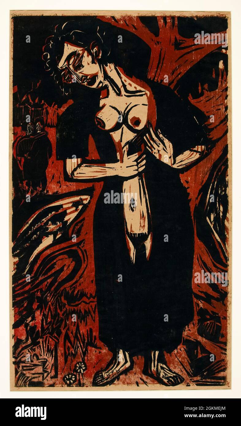 Ernst Ludwig Kirchner, Die Selbstmoerderin (The Suicide), woodcut print, 1921 Stock Photo