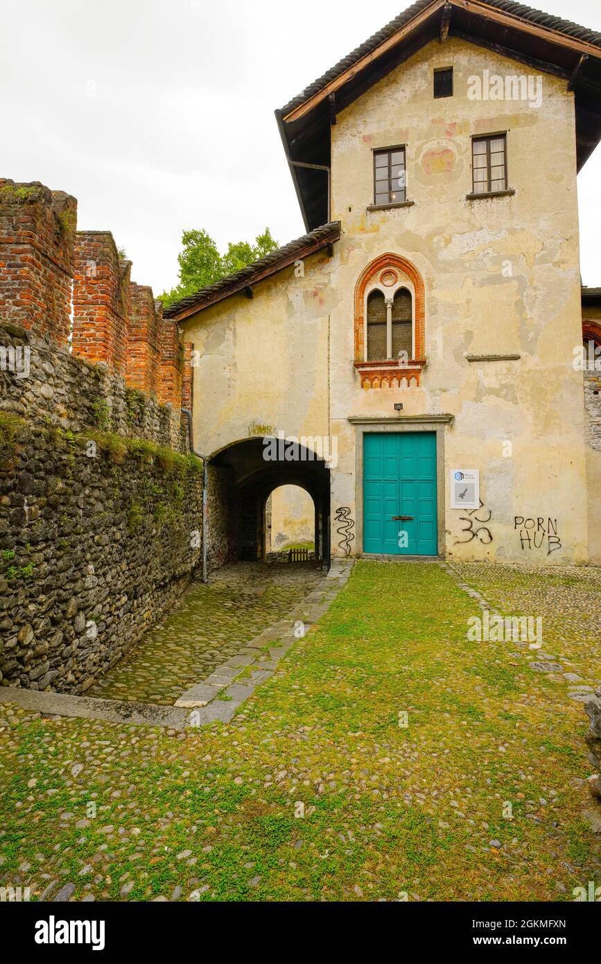 Medieval Visconteo Castle (Castello Visconteo) built IX-XVIII cent. Locarno, 1495 Louis XII of France offered Locarno to the Swiss Confederacy for mil Stock Photo