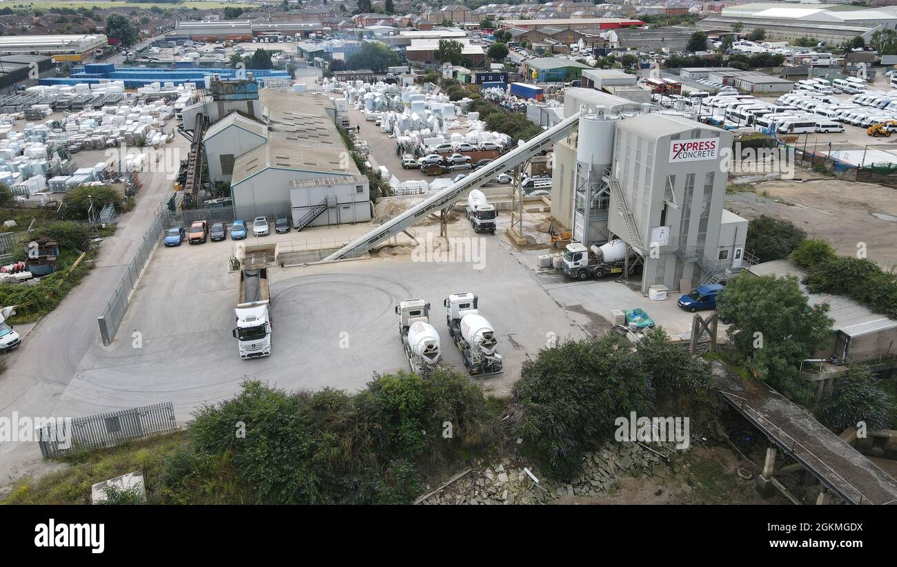 Express Concrete Erith Kent aerial cement mixing lorries loading UK