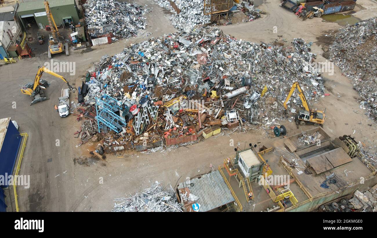 Car breaker yard recycling plant Erith Kent UK Aerial 2021 Stock Photo
