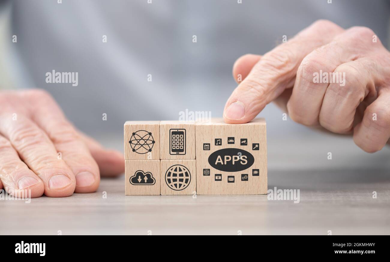 Wooden blocks with symbol of apps concept Stock Photo Alamy