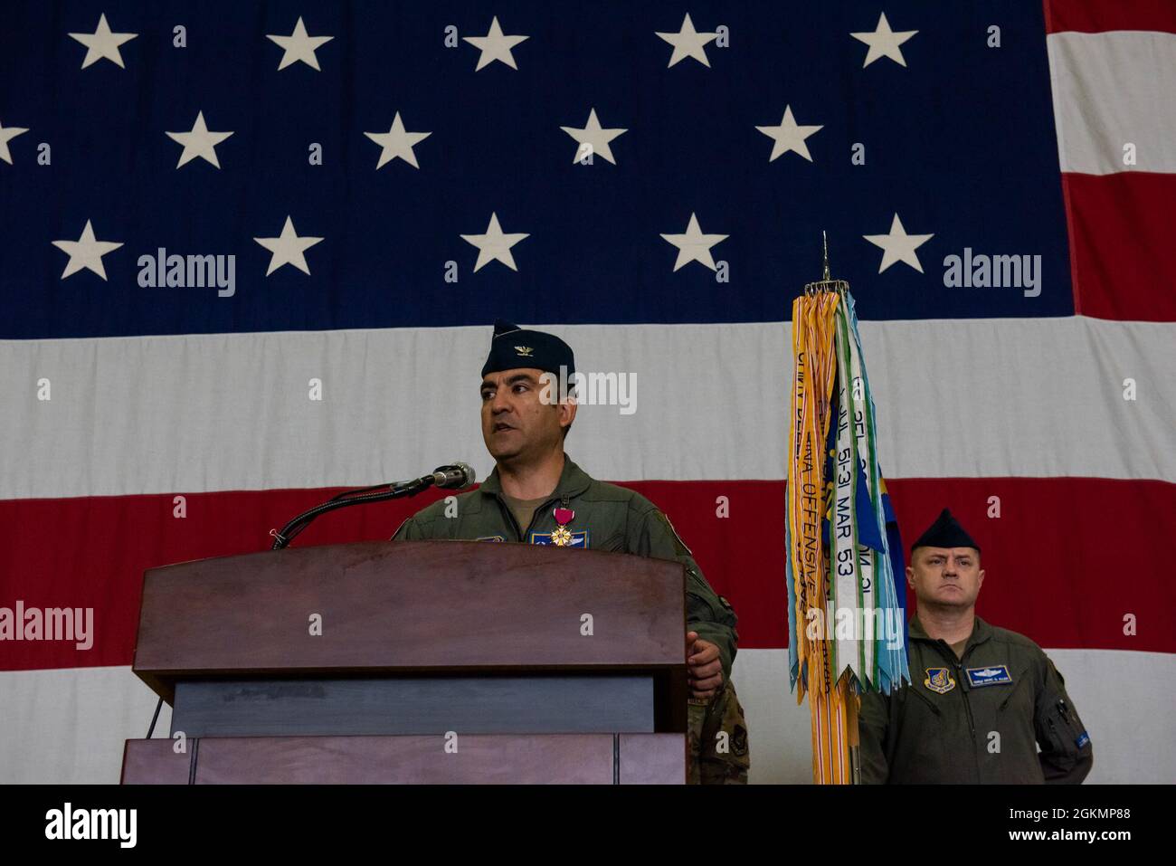 Col. David Raymond, 51st Operations Group outbound commander, speaks at ...