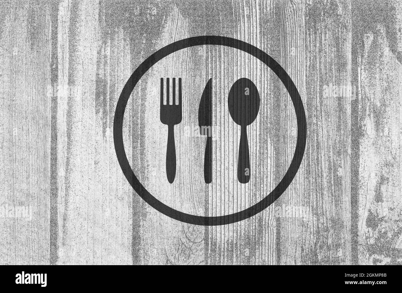 Cutlery icons on planked wood background. Closeup natural template Stock Photo
