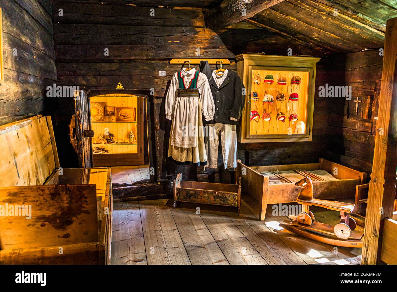 Folk crafts in the museum of Bosco Gurin, Circolo della Rovana, Switzerland Stock Photo