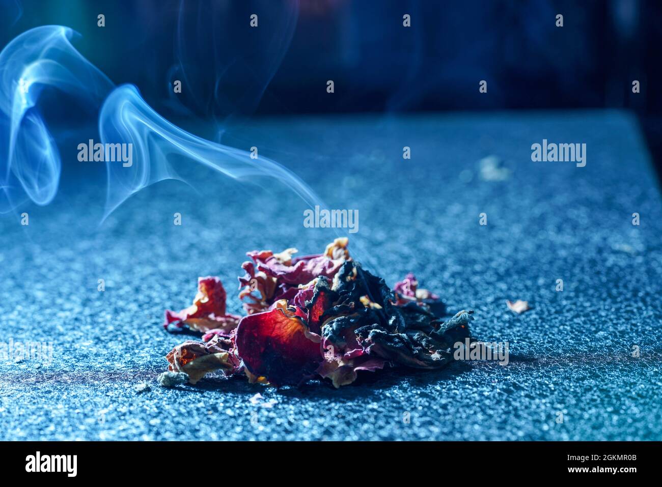 Spices for smoking in the studio photographed with smoke and dark