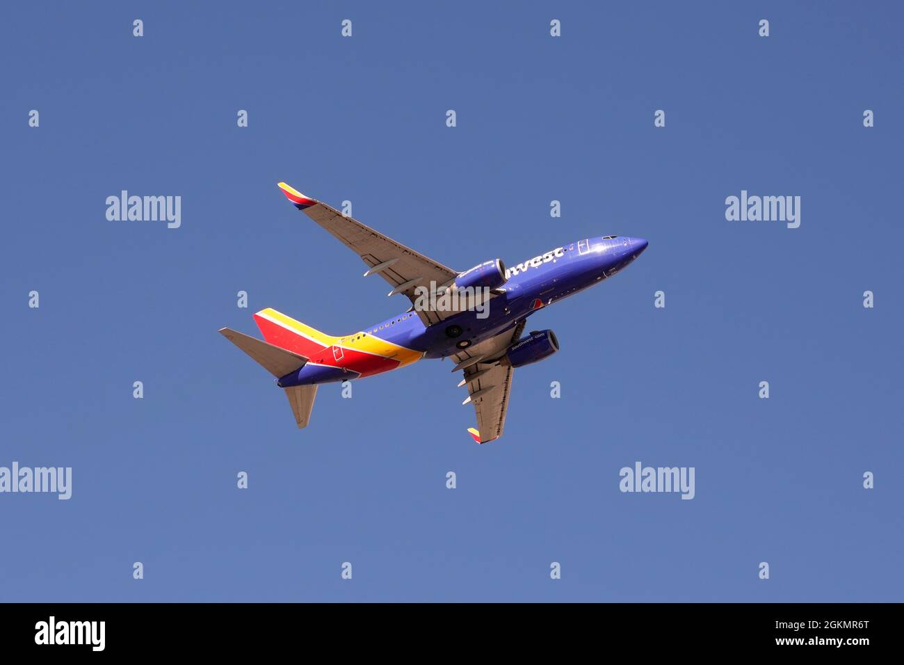 A general overall view of a Southwest Airlines  Boeing 737-700 (twin-jet) registration N7878A takes off from the McCarran International Airport, Tuesd Stock Photo