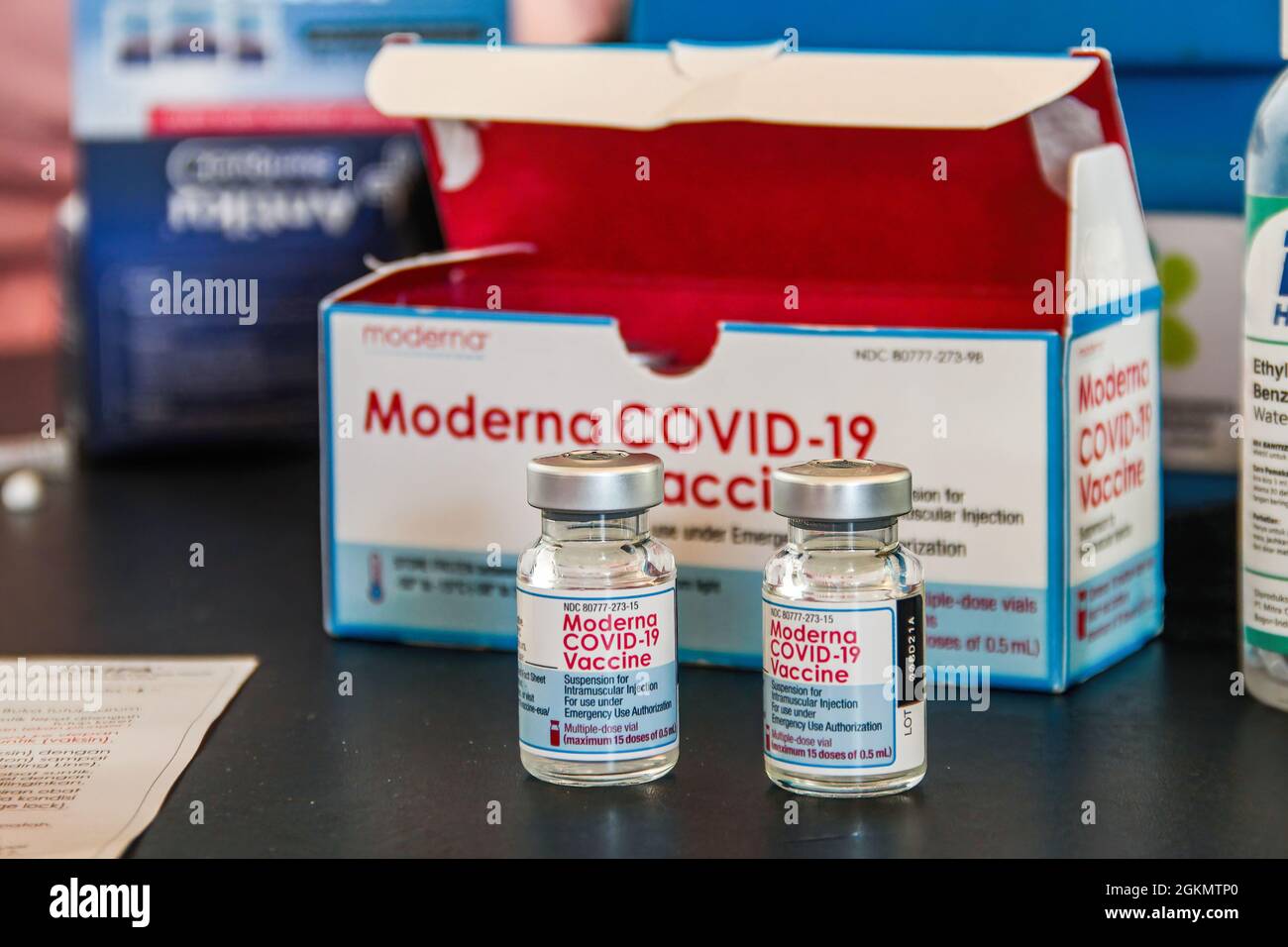 Vials and a box of the Moderna Covid-19 vaccine seen in Lembang Tourism ...