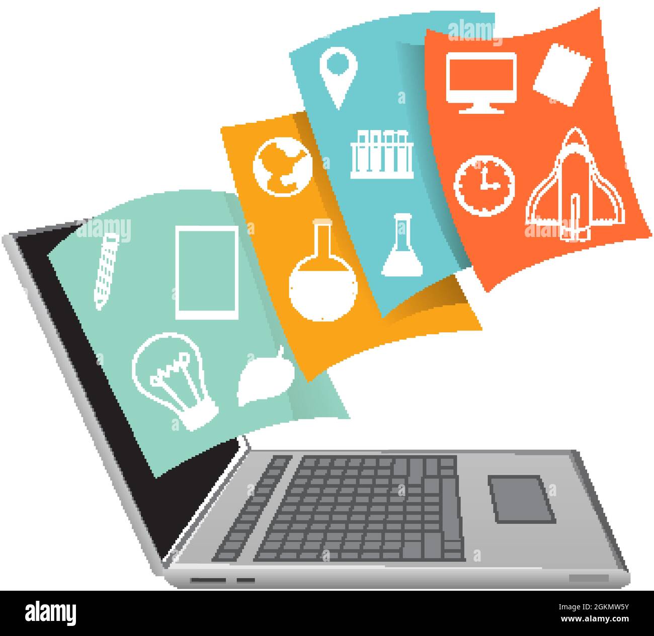 Laptop computer with academic icon on white background illustration ...