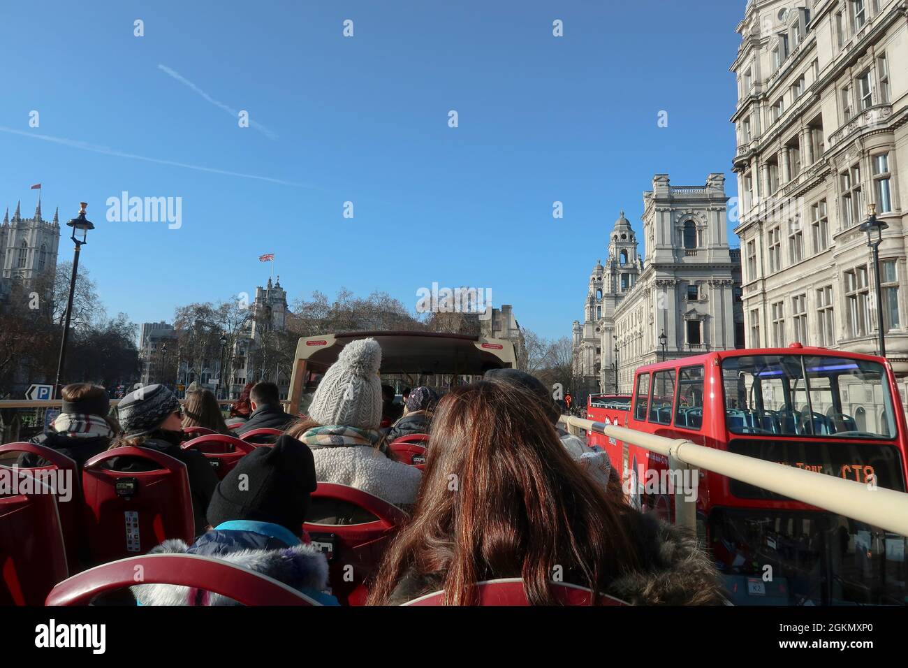 Open-top bus sightseeing tour, London Stock Photo
