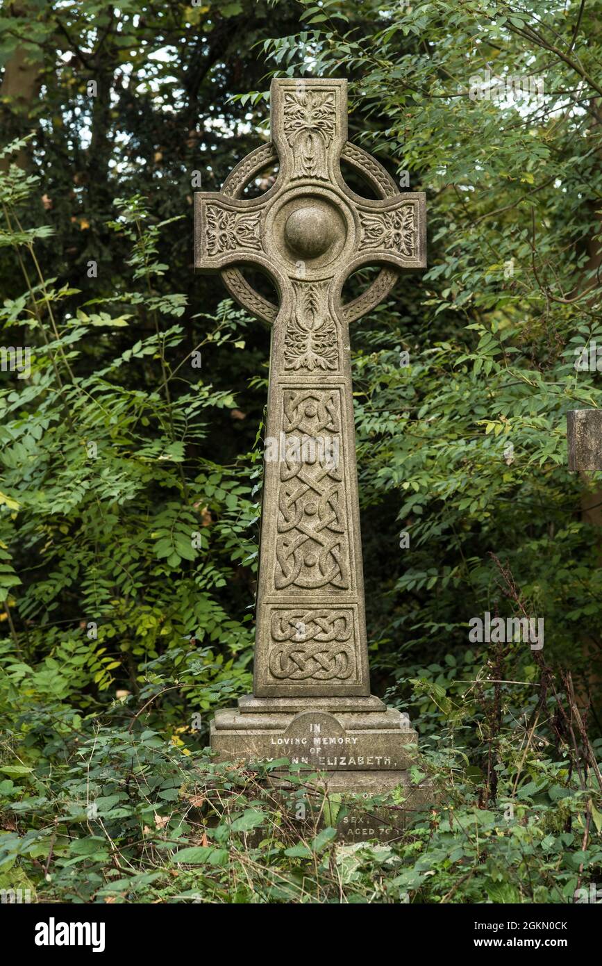 Ornately carved Celtic cross memorial, gravestone / tombstone, grave picture