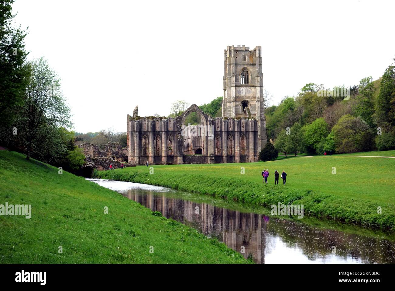 People Walking by De Grey's Walk on the River Skell at Fountains Abbey