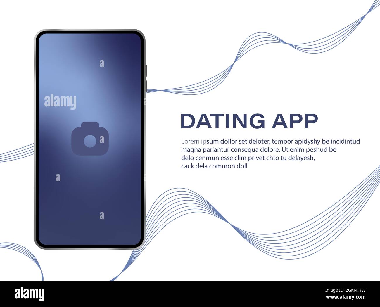 Mobile Dating App UI and UX Alternative Trendy Concept Vector Banner in Blue Color Theme on Frameless Smart Phone Screen Isolated on White Background Stock Vector
