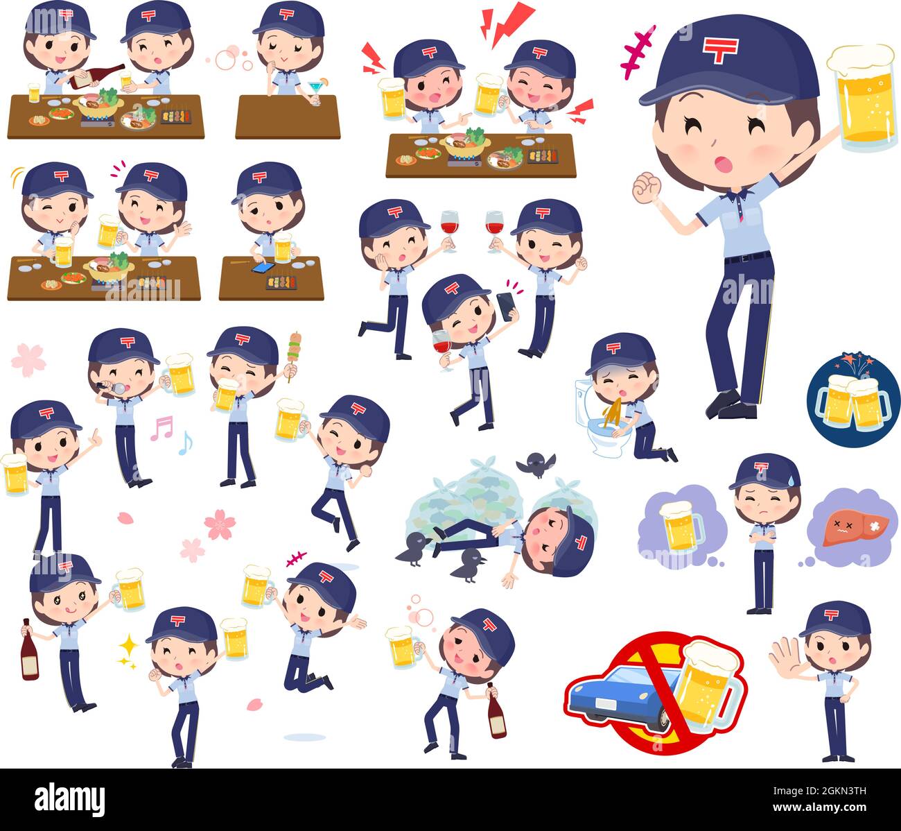 A set of  postwomen related to alcohol.It's vector art so easy to edit. Stock Vector