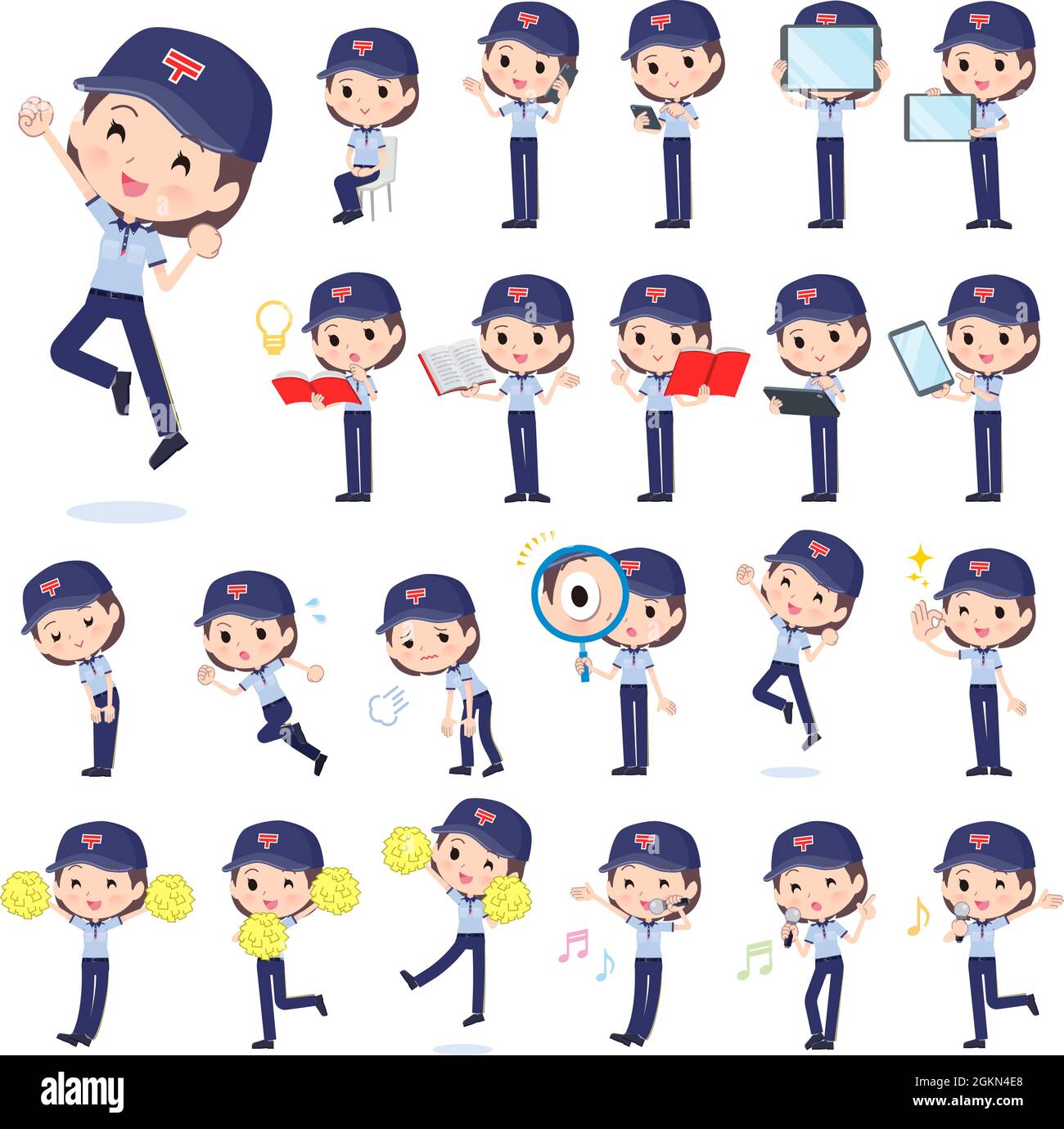 A set of  postwomen with digital equipment such as smartphones.It's vector art so easy to edit. Stock Vector