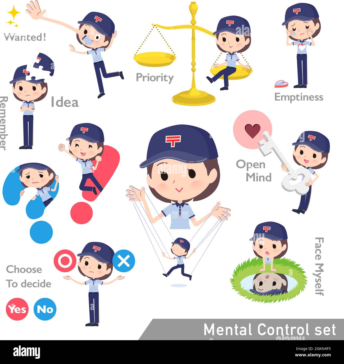 A set of  postwomen with mental control.It's vector art so easy to edit. Stock Vector