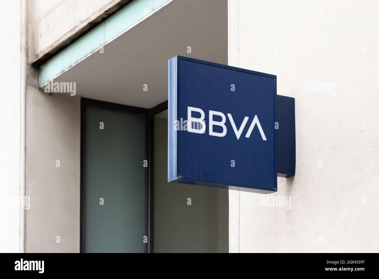 VALENCIA, SPAIN - SEPTEMBER 14, 2021. BBVA is a Spanish Bank. It is one of the largest financial institutions in the world Stock Photo
