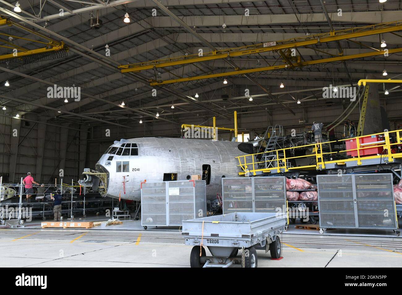 A C130 Hercules aircraft undergoes its scheduled program depot